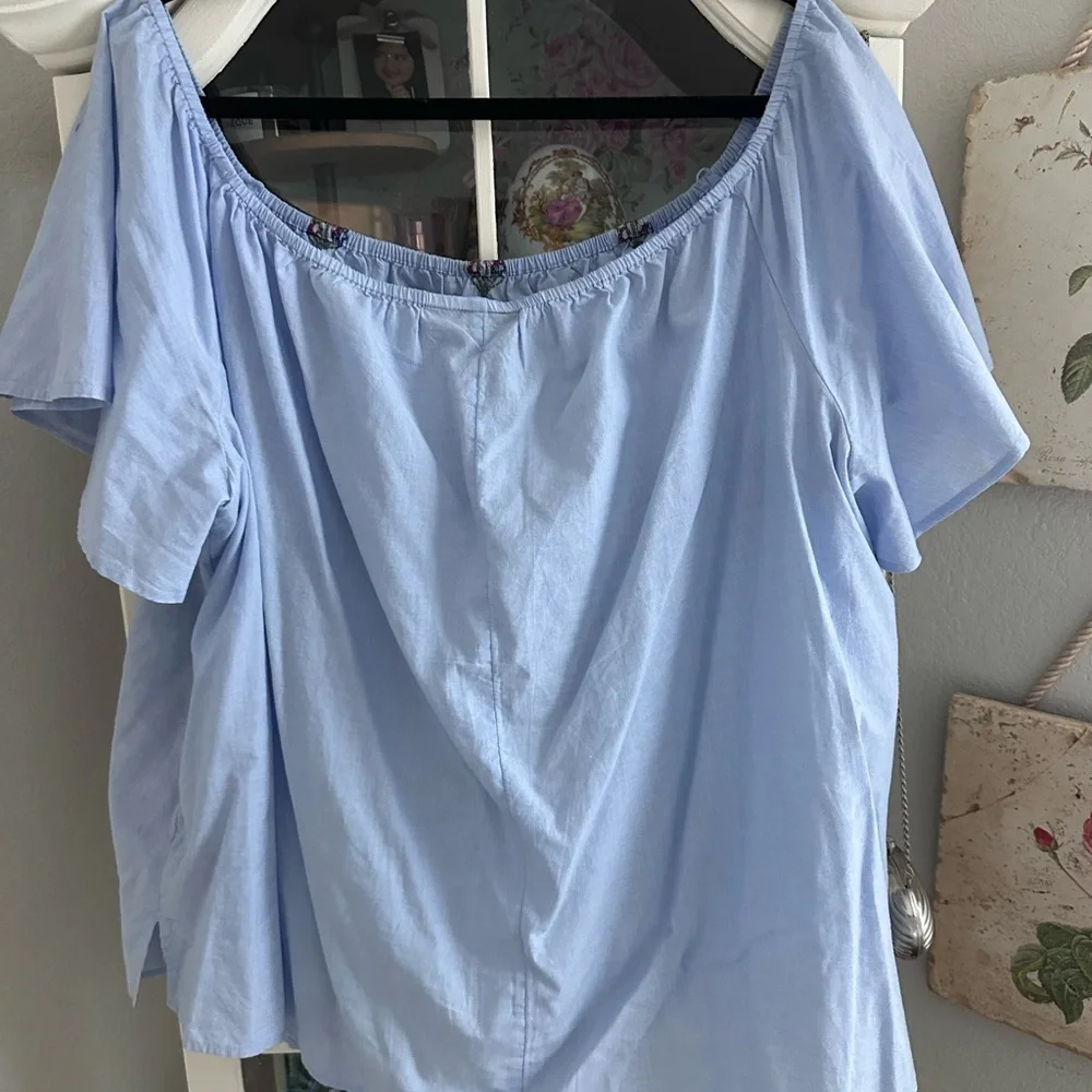 Lane Bryant Embroidered Off-Shoulder Blue Top - Picture 5 of 7